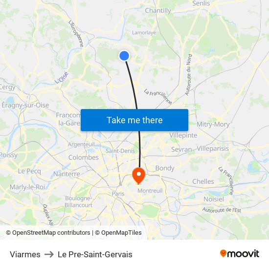 Viarmes to Le Pre-Saint-Gervais map
