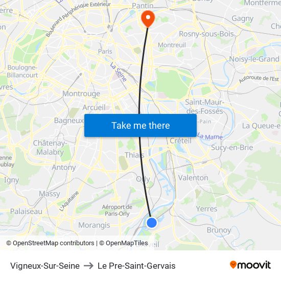 Vigneux-Sur-Seine to Le Pre-Saint-Gervais map
