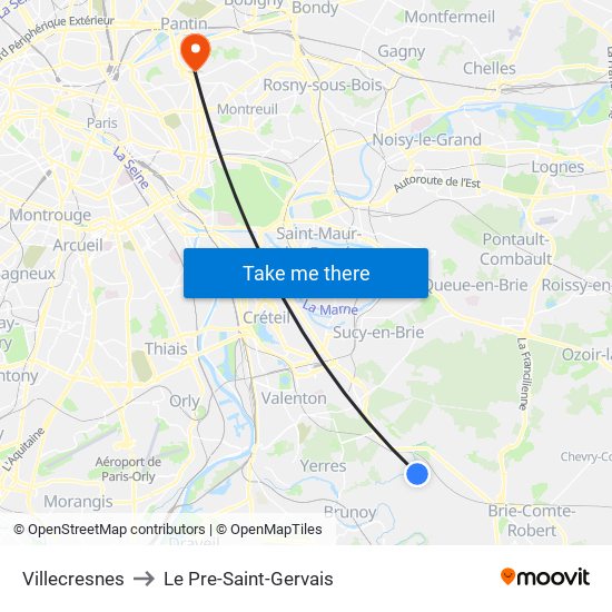 Villecresnes to Le Pre-Saint-Gervais map