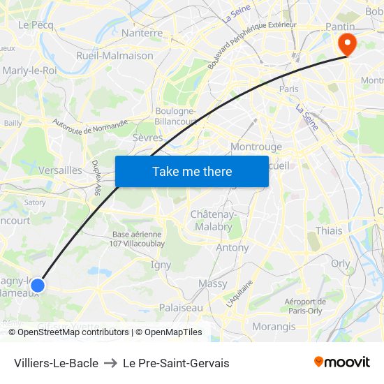 Villiers-Le-Bacle to Le Pre-Saint-Gervais map