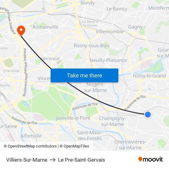Villiers-Sur-Marne to Le Pre-Saint-Gervais map