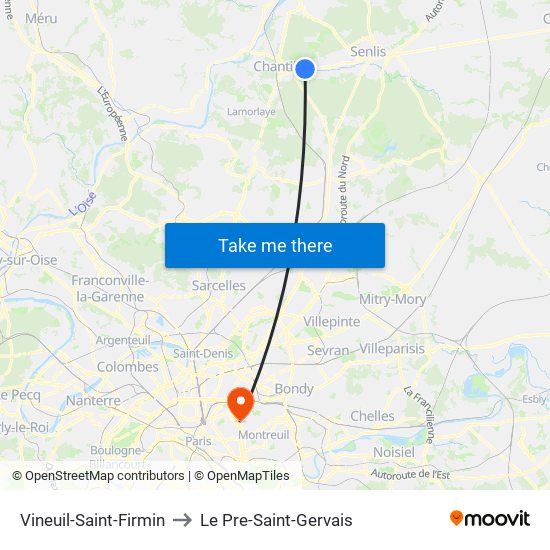 Vineuil-Saint-Firmin to Le Pre-Saint-Gervais map