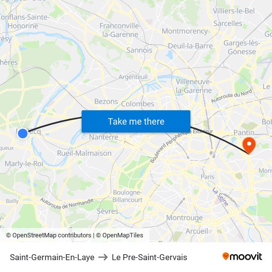 Saint-Germain-En-Laye to Le Pre-Saint-Gervais map