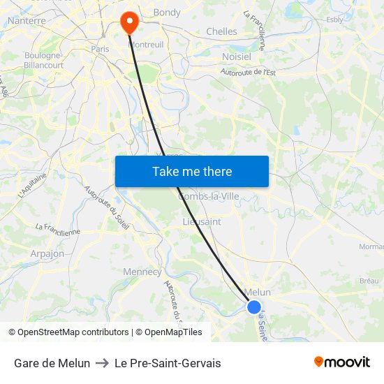Gare de Melun to Le Pre-Saint-Gervais map