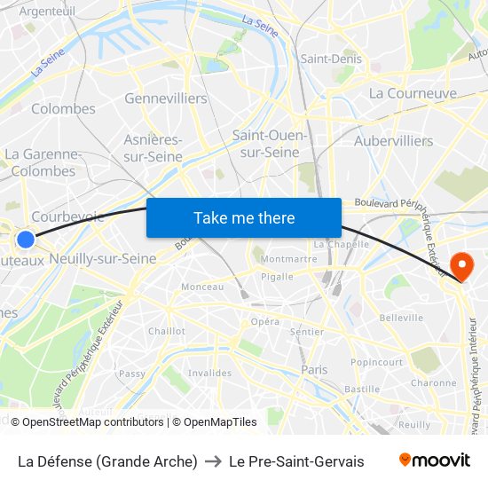 La Défense (Grande Arche) to Le Pre-Saint-Gervais map