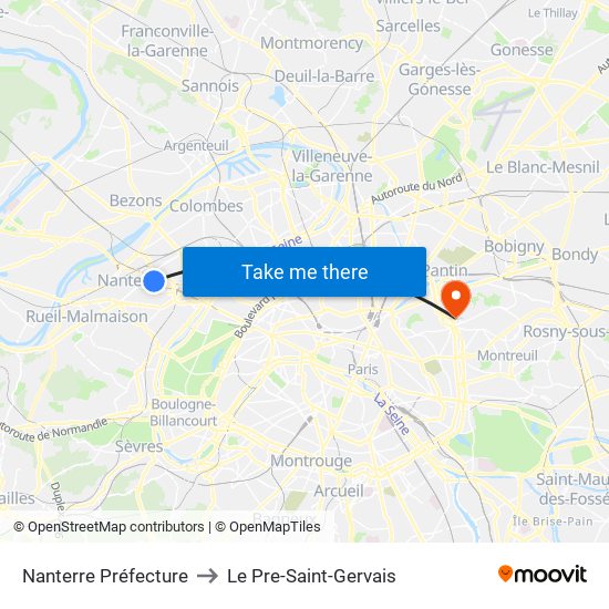 Nanterre Préfecture to Le Pre-Saint-Gervais map