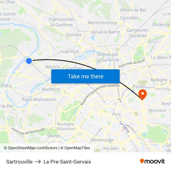 Sartrouville to Le Pre-Saint-Gervais map