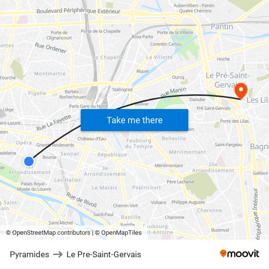 Pyramides to Le Pre-Saint-Gervais map