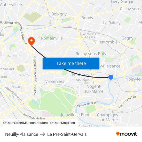 Neuilly-Plaisance to Le Pre-Saint-Gervais map