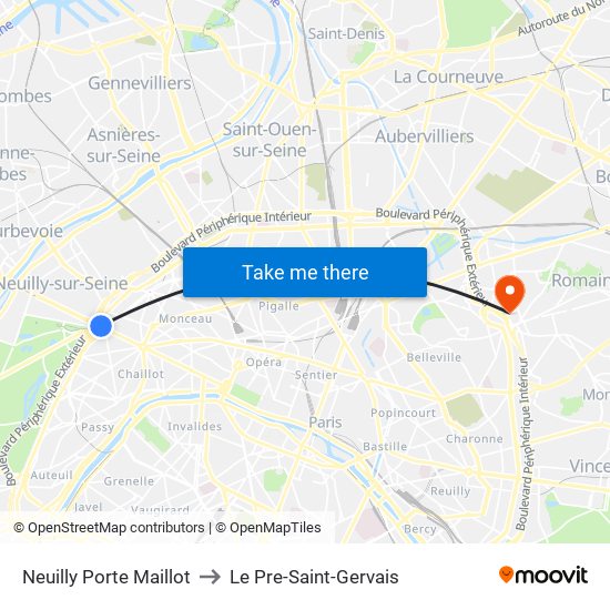 Neuilly Porte Maillot to Le Pre-Saint-Gervais map
