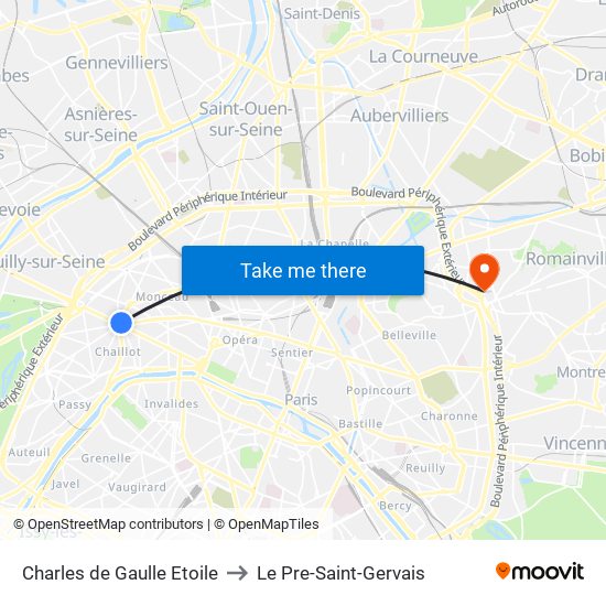Charles de Gaulle Etoile to Le Pre-Saint-Gervais map