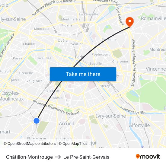 Châtillon-Montrouge to Le Pre-Saint-Gervais map