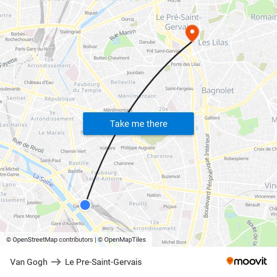 Van Gogh to Le Pre-Saint-Gervais map