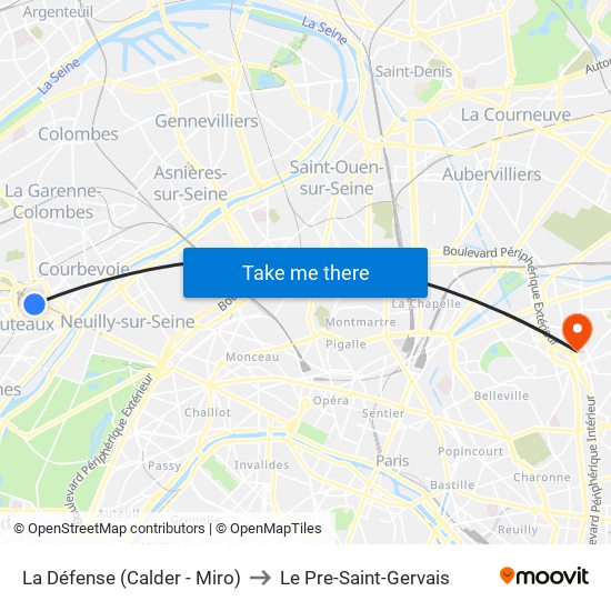 La Défense (Calder - Miro) to Le Pre-Saint-Gervais map