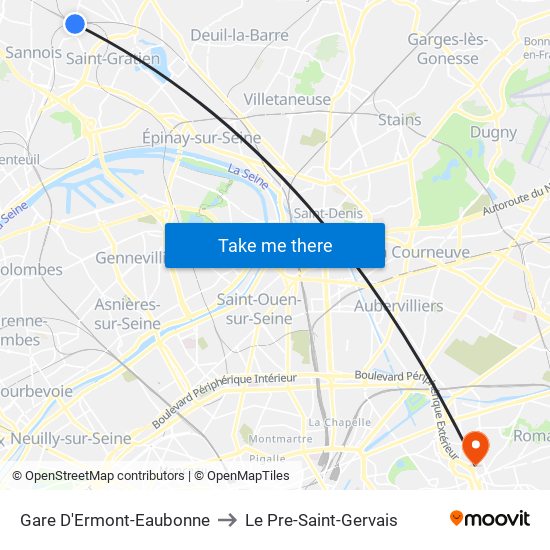 Gare D'Ermont-Eaubonne to Le Pre-Saint-Gervais map