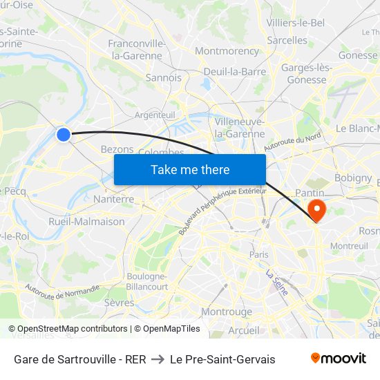 Gare de Sartrouville - RER to Le Pre-Saint-Gervais map