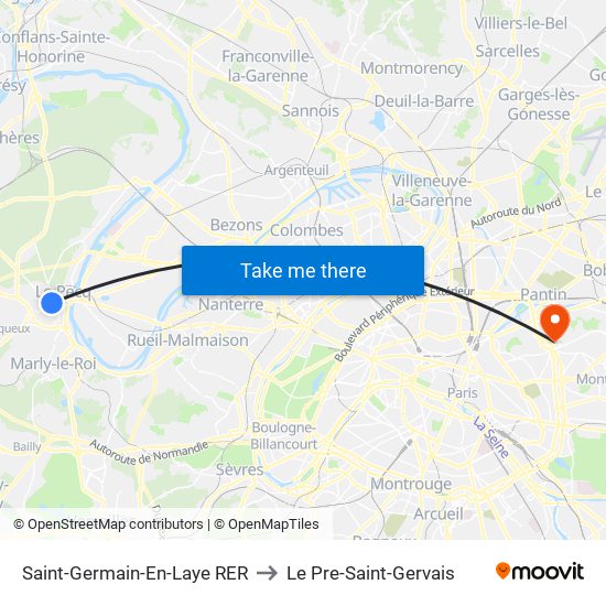 Saint-Germain-En-Laye RER to Le Pre-Saint-Gervais map