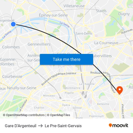 Gare D'Argenteuil to Le Pre-Saint-Gervais map