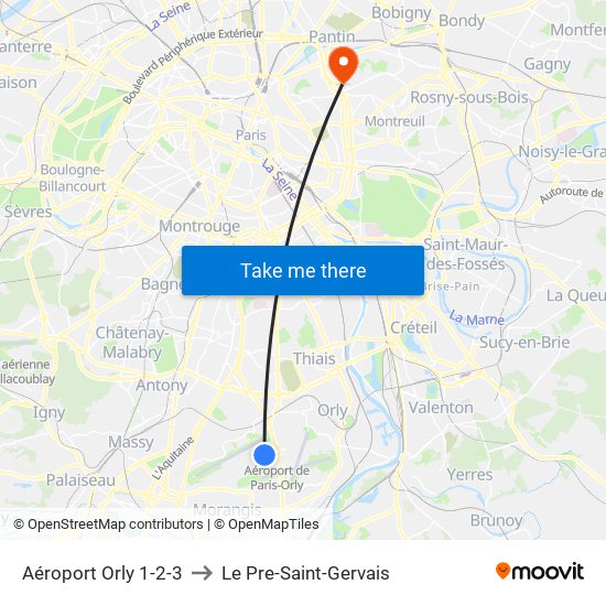 Aéroport Orly 1-2-3 to Le Pre-Saint-Gervais map