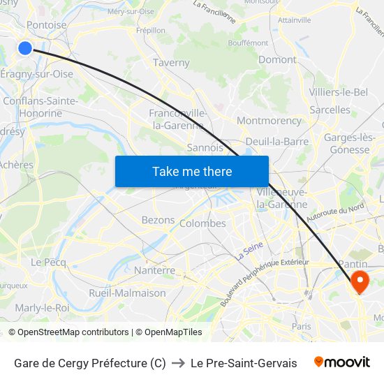 Gare de Cergy Préfecture (C) to Le Pre-Saint-Gervais map