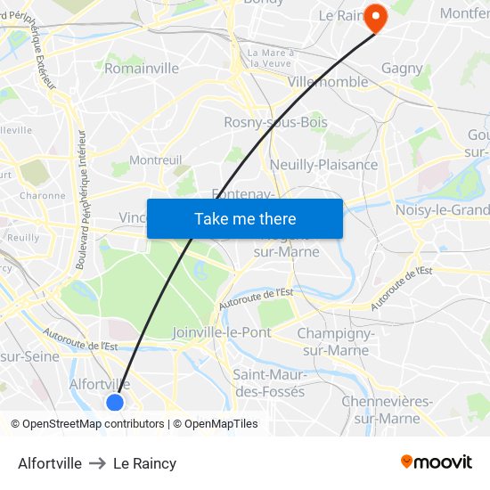 Alfortville to Le Raincy map