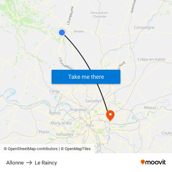 Allonne to Le Raincy map