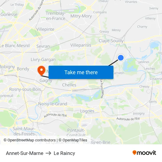 Annet-Sur-Marne to Le Raincy map
