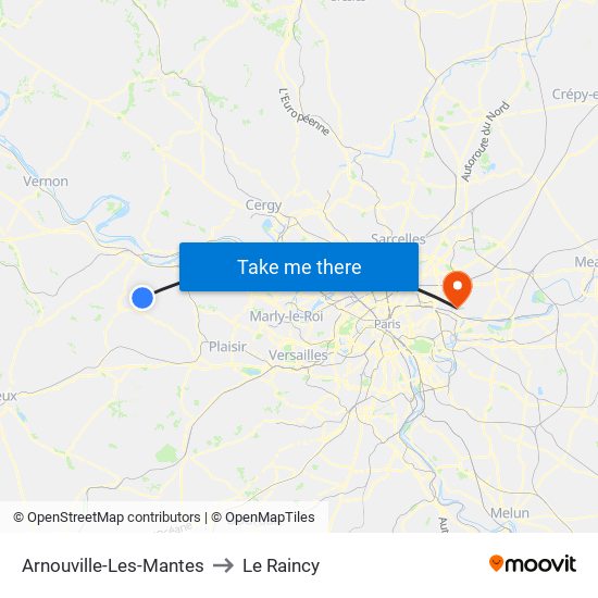 Arnouville-Les-Mantes to Le Raincy map