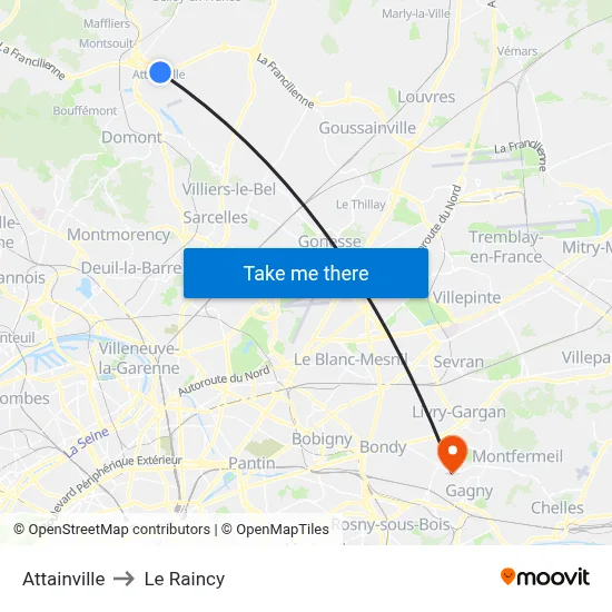 Attainville to Le Raincy map