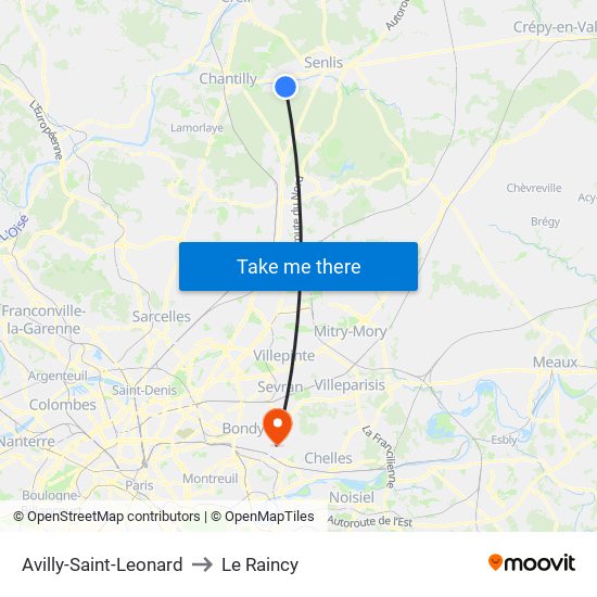 Avilly-Saint-Leonard to Le Raincy map