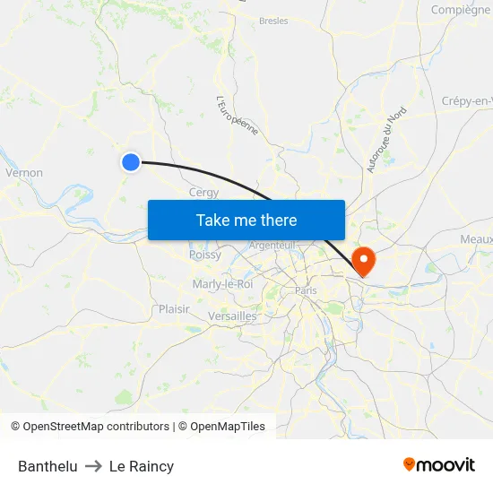 Banthelu to Le Raincy map