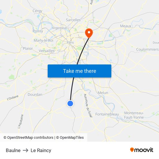 Baulne to Le Raincy map