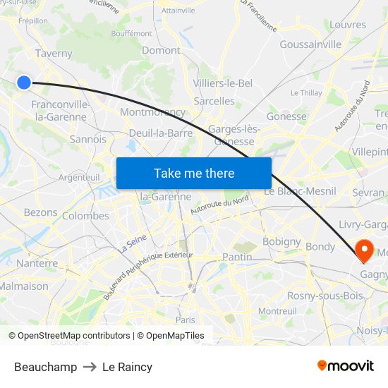 Beauchamp to Le Raincy map