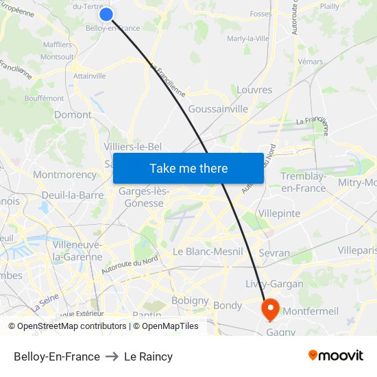 Belloy-En-France to Le Raincy map