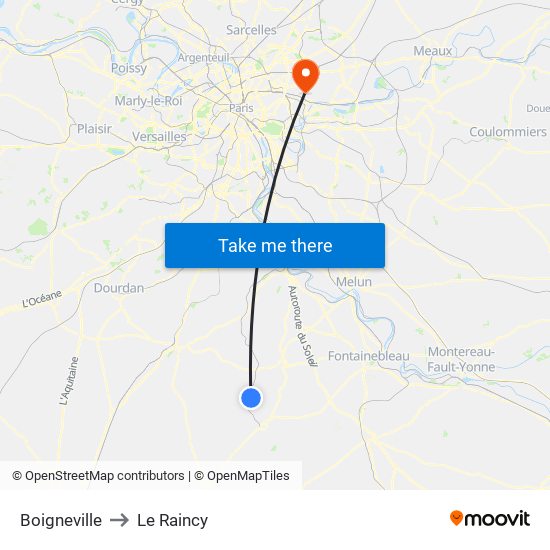 Boigneville to Le Raincy map