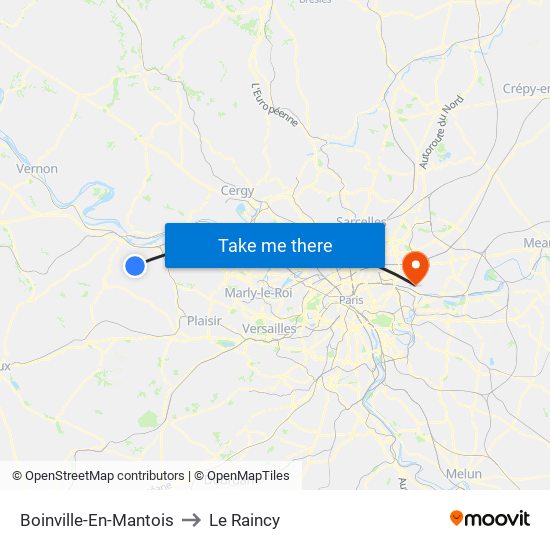 Boinville-En-Mantois to Le Raincy map