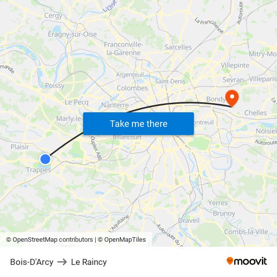 Bois-D'Arcy to Le Raincy map
