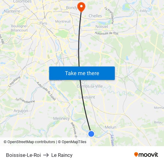 Boissise-Le-Roi to Le Raincy map