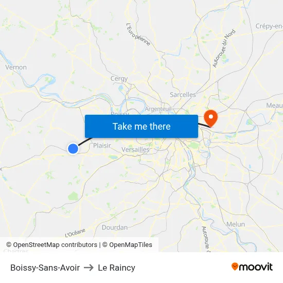 Boissy-Sans-Avoir to Le Raincy map