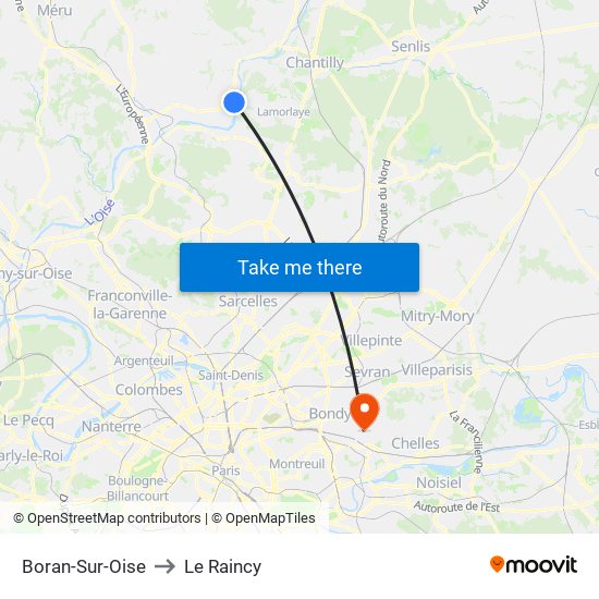 Boran-Sur-Oise to Le Raincy map