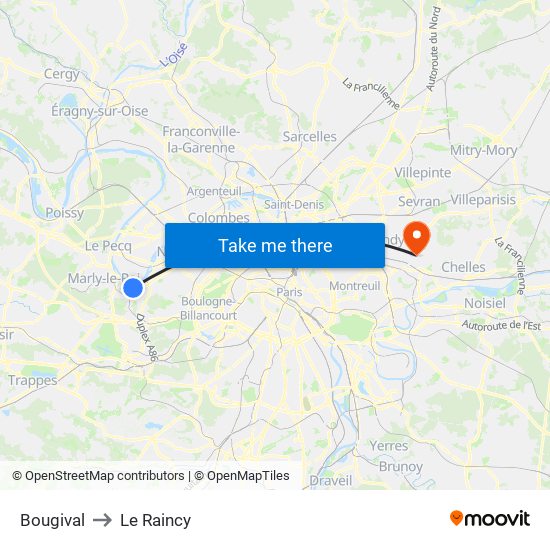 Bougival to Le Raincy map