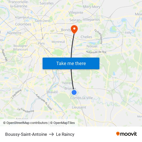 Boussy-Saint-Antoine to Le Raincy map