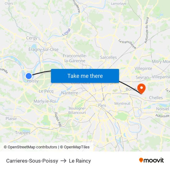 Carrieres-Sous-Poissy to Le Raincy map