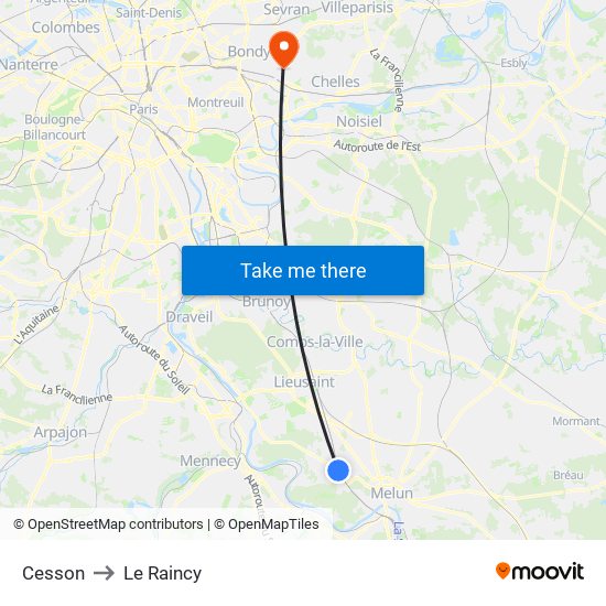 Cesson to Le Raincy map