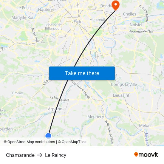Chamarande to Le Raincy map