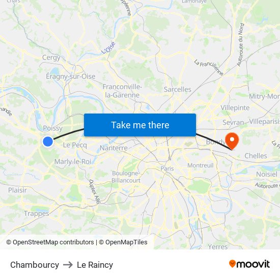 Chambourcy to Le Raincy map