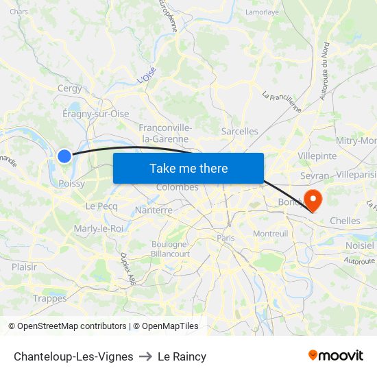 Chanteloup-Les-Vignes to Le Raincy map