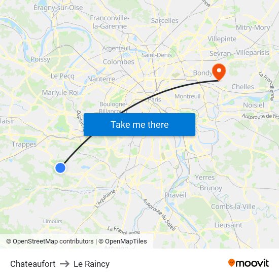 Chateaufort to Le Raincy map
