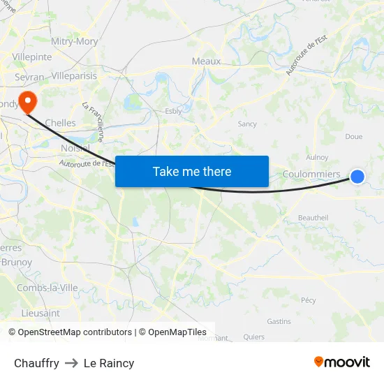 Chauffry to Le Raincy map