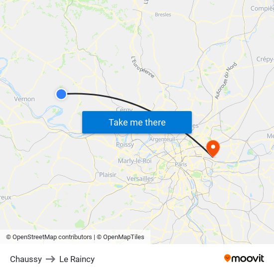 Chaussy to Le Raincy map